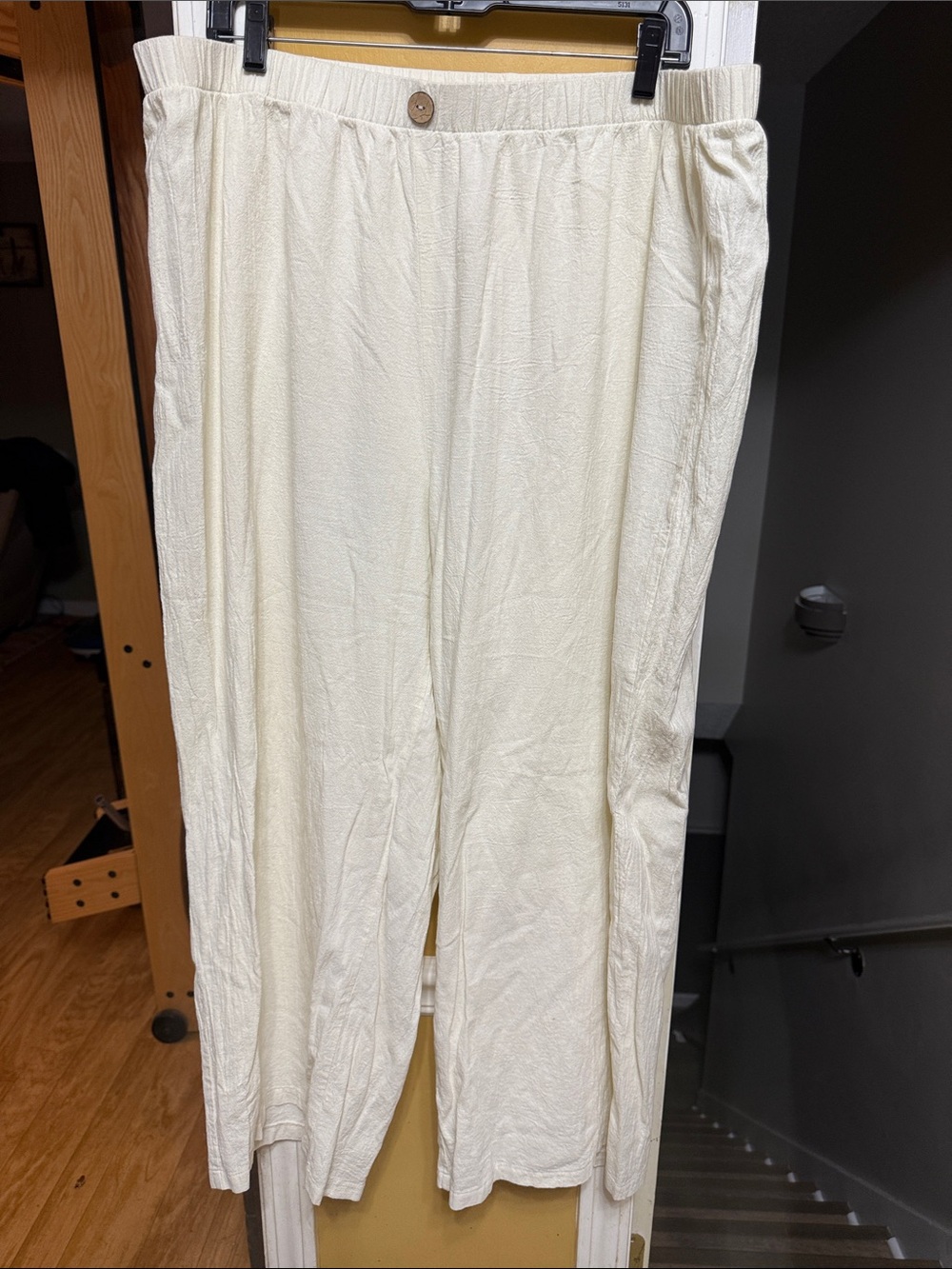 Women’s Cream Wide-Leg Pull-On Pants Size 4XL Boho Lounge Resort